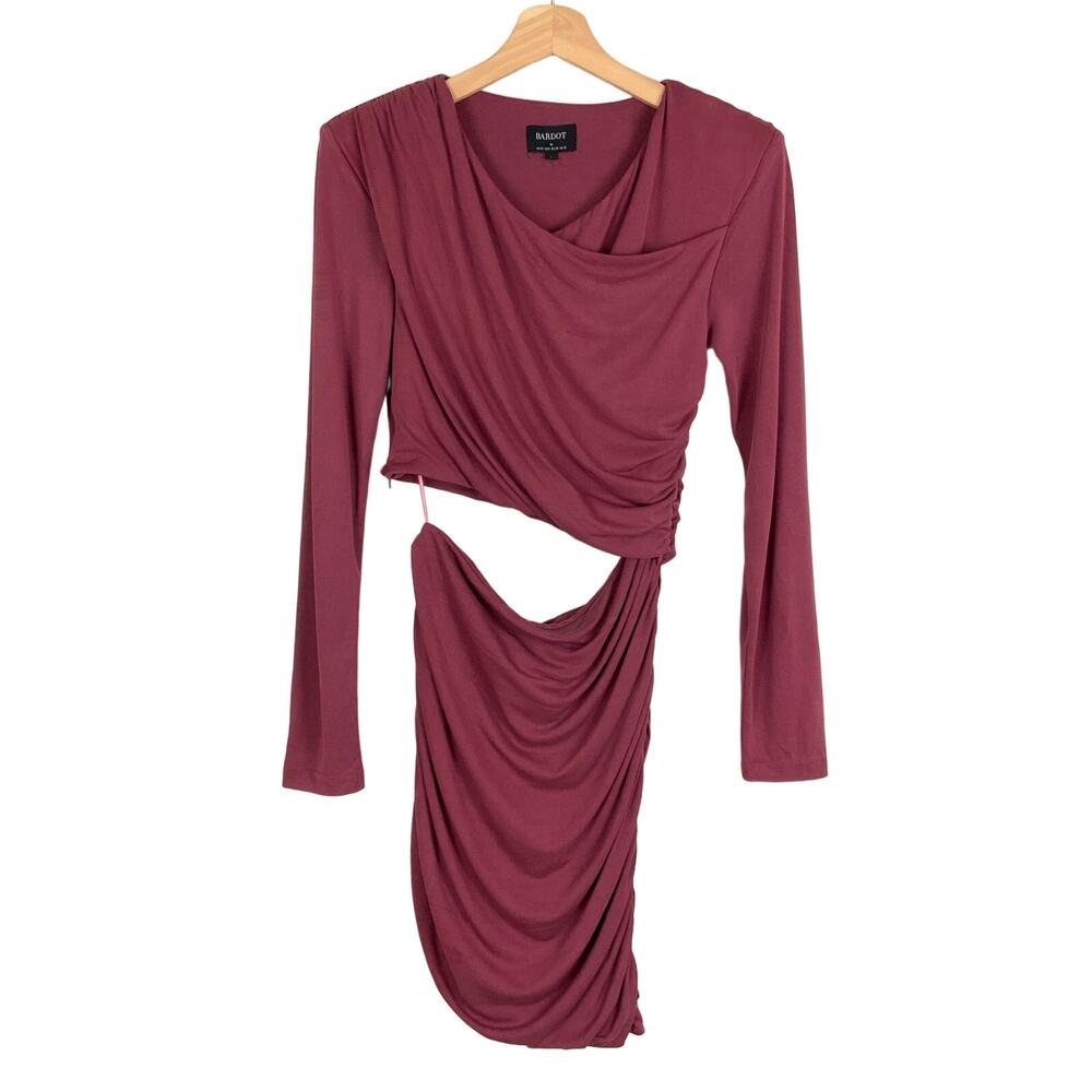 Bardot Rosa Ruched Wrap Cropped Mini Dress In Burgundy Women's Size Medium